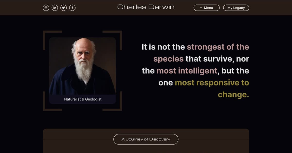 Charles Darwin portfolio website image