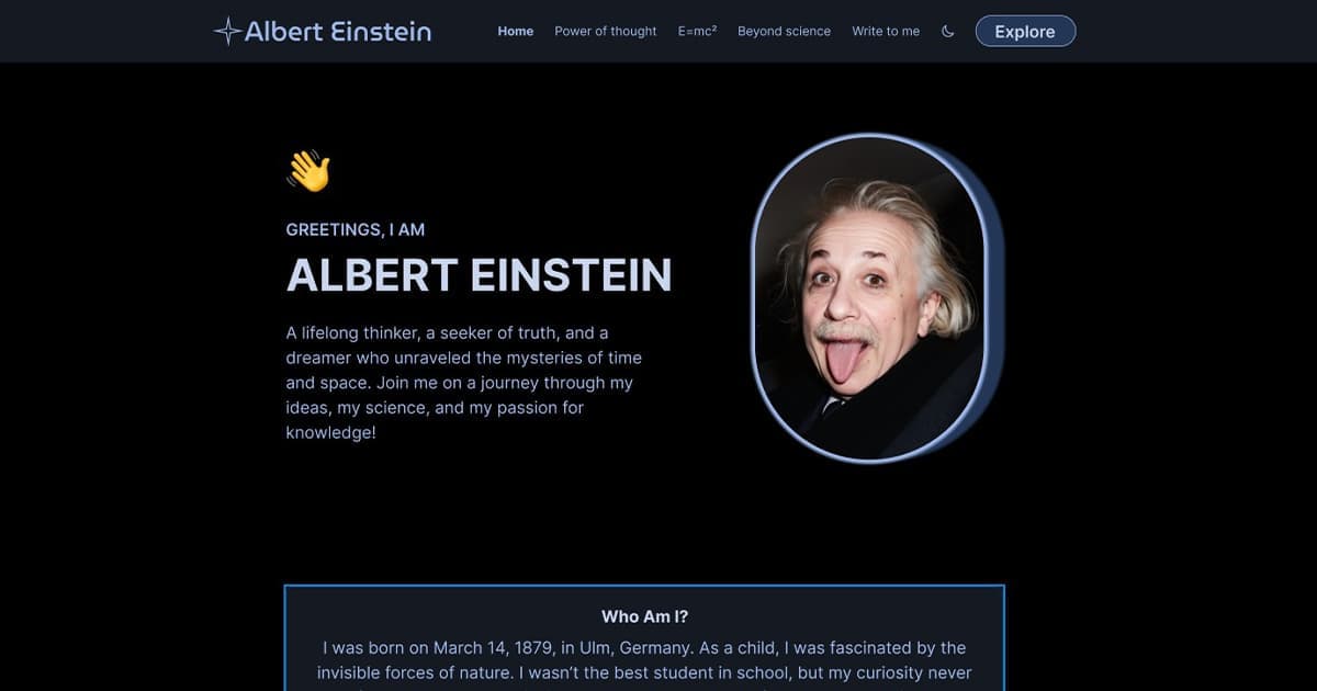 Albert Einstein portfolio website image