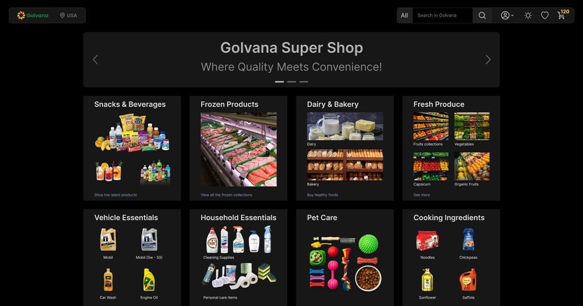 Golvana e-commerce website image