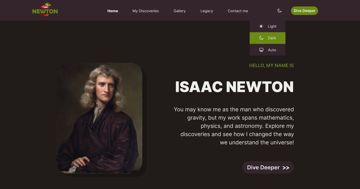 Isaac Newton portfolio website image